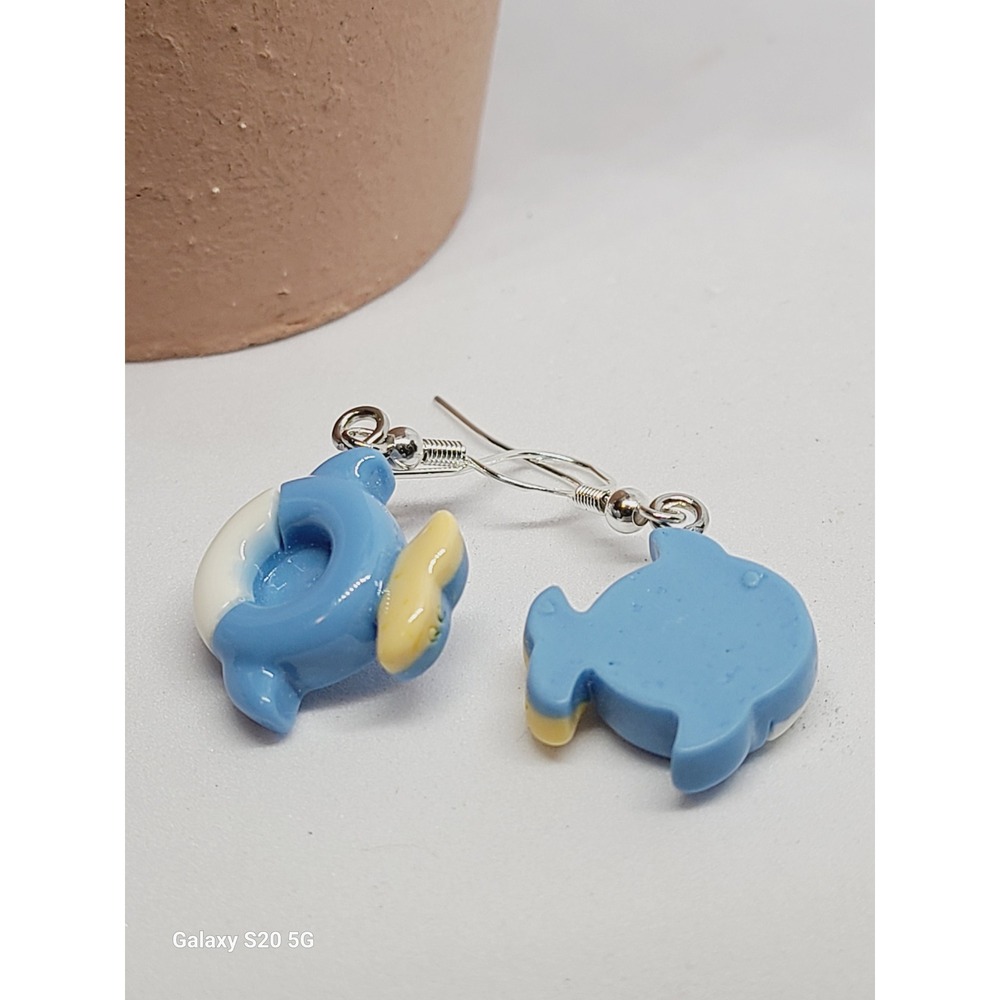 Blue Dolphin Life Ring Resin Drop Earrings Silver Tone Hooks Ocean Theme Kawaii - Picture 6 of 7